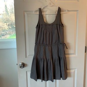 Grey shirt dress with drawstring around waist